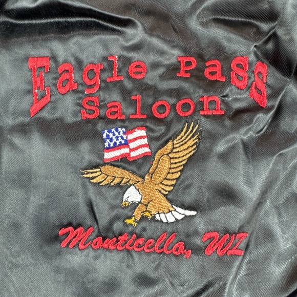 Vintage West Ark Satin Bomber Jacket Mens L Black Snap Embroidered Made in USA - Picture 7 of 7